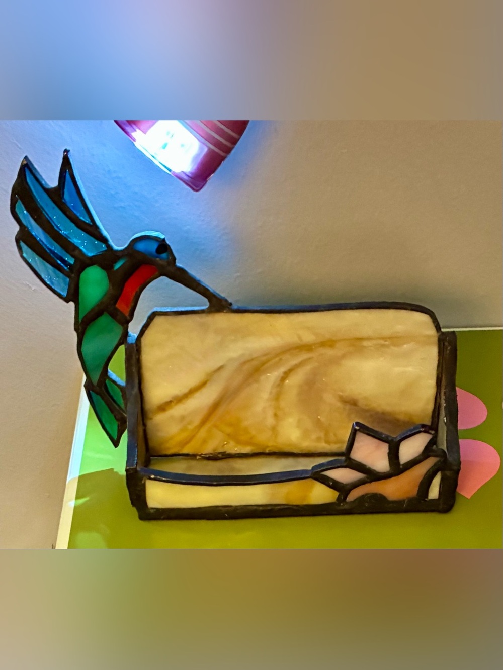 Stained Glass Hummingbird Business Card Holder